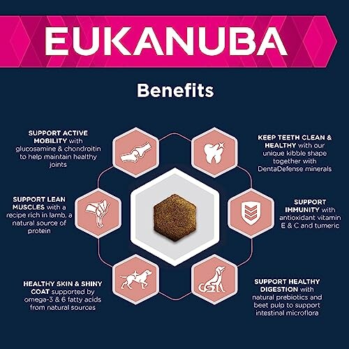 Eukanuba benefits chart with icons and descriptions.