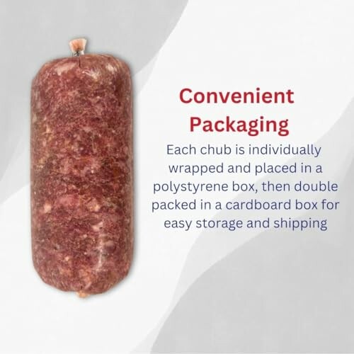 Frozen meat chub with convenient packaging description.