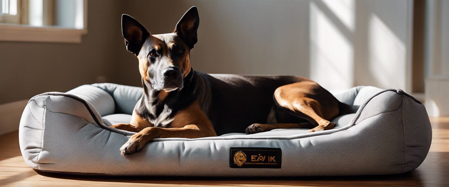 Senior dog resting on orthopedic bed