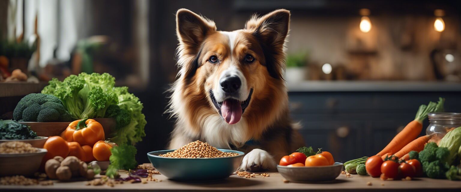 Senior dog eating healthy food