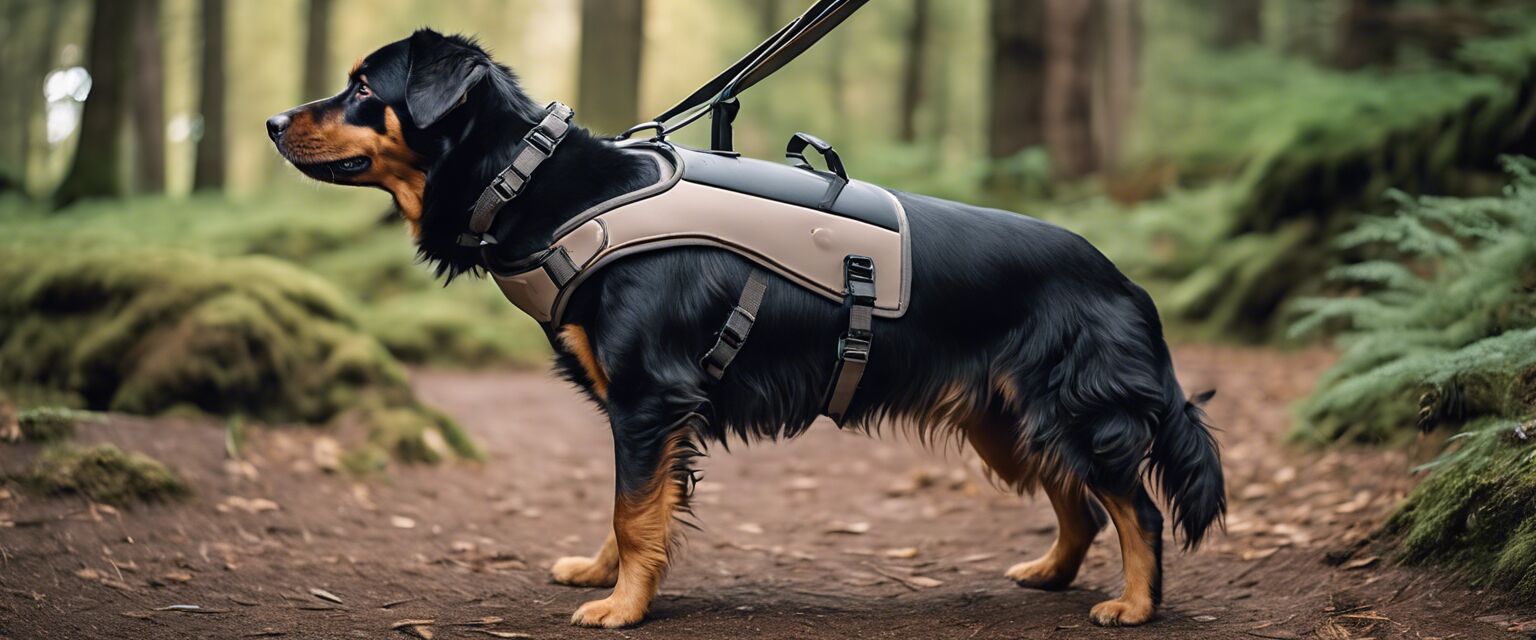 Senior dog using a walking aid