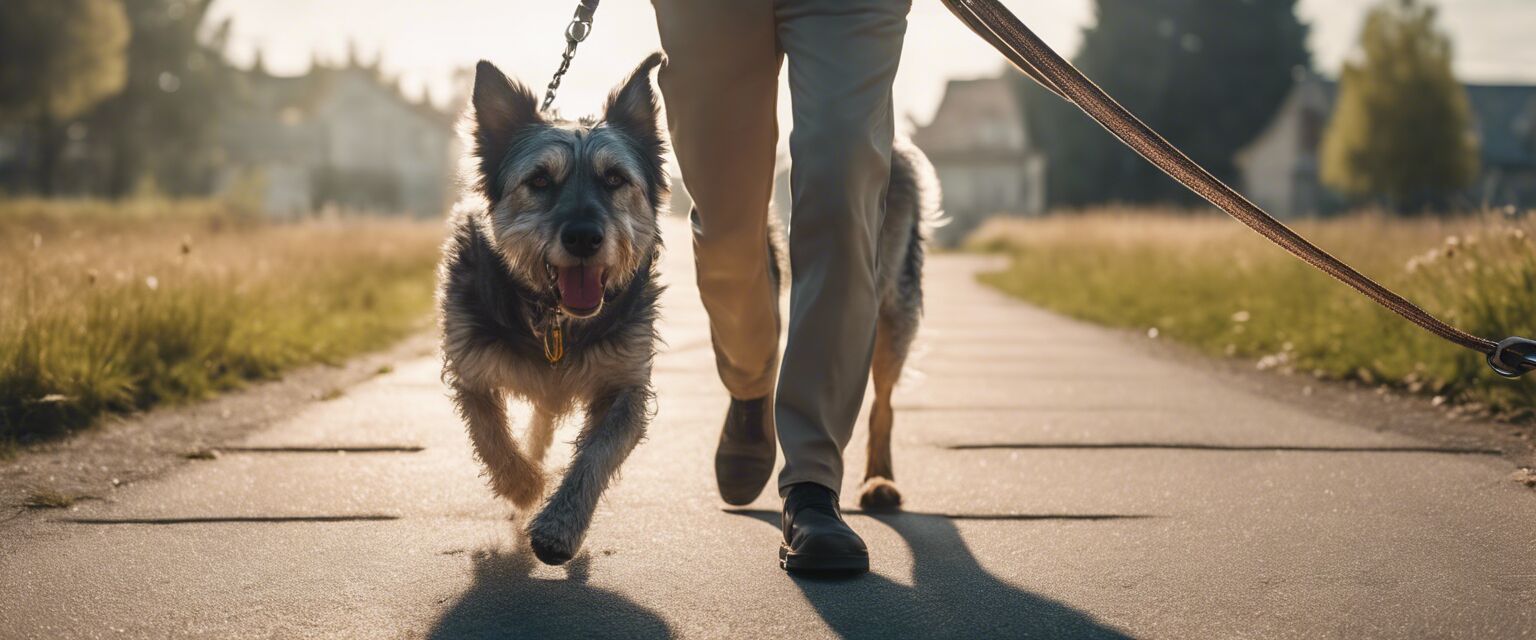 Senior dog on a walk